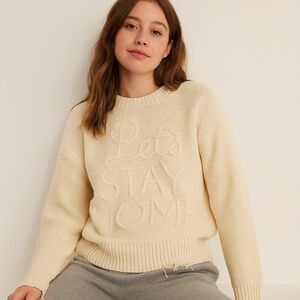 Wildfox “Let’s Stay Home” Distressed Knit Sweater – Size XS